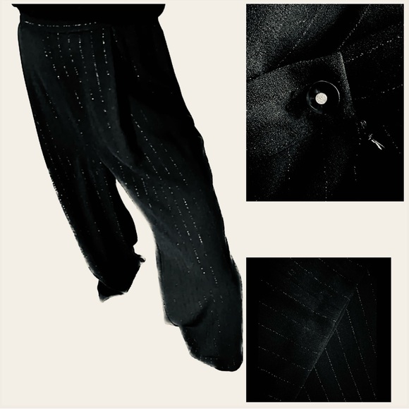 4 seasons retro ‘20’s-30’s fluid black pants large legs & pin silver stripes - Picture 10 of 10